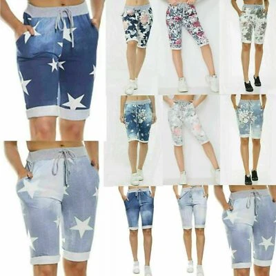 Women's Italian Shorts Ladies Elastic Waist Turn Up Summer Beach Hot Pants New - Image 1 of 4