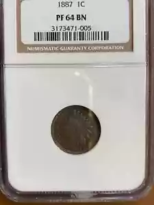 1887 INDIAN HEAD CENT NGC PF64BN PROOF BEAUTIFUL - Picture 1 of 6