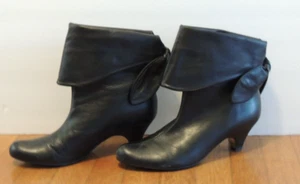 Buffalo London Womens Boots Booties Sz 9 Black Leather W/Bow Kitten Heel Boots - Picture 1 of 19