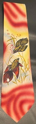 INCREDIBLE Vintage 40s WIDE TIE SIAMESE FIGHTING FISH GREAT COLORS HTF FANTASTIC - Image 1 of 4