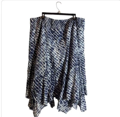 Chico's Boho Skirt Flared Blue White Tie Dye Print Handkerchief Hem Sz 4 (20/22) - Image 1 of 4