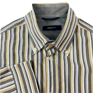 Zegna Sport Freizeithemd mit Knopfleiste vertikal gestreift 100 % Baumwolle Italien M - Bild 1 von 18