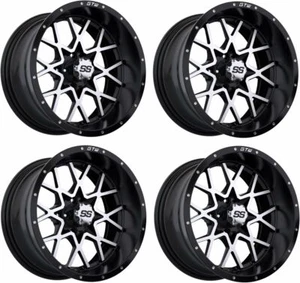 Set of 4 GTW Vortex 14x7 Black/Machined Aluminum Golf Cart Wheel | 3:4 Offset - Picture 1 of 7