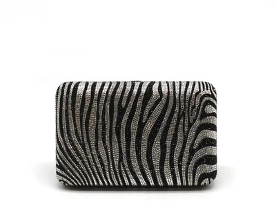 Judith Leiber Couture Crystal Zebra Stripe Minaudière with Chain - Image 1 of 4