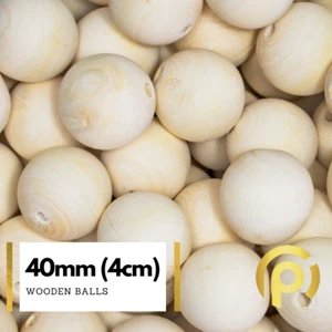 Wooden Solid Ball 40mm (4cm) with Hole DIY Art & Crafts Decoration Fast&Free UK - Picture 1 of 4