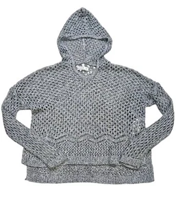 Abercrombie Kids Girl Gray Crochet Hooded Long Sleeve Sweater Sz M 12 - Picture 1 of 5