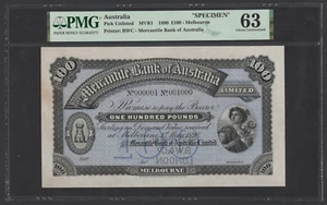 Australia 100 Pounds 1-5-1890 PUNL "Specimen" UNC Grade 63 Top Pop - Picture 1 of 2