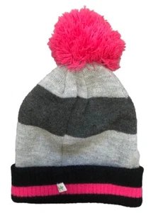 HOT PAWS Girls Knit Beanie Hat Gray Pink PomPom S 4Y-6Y - Picture 1 of 5