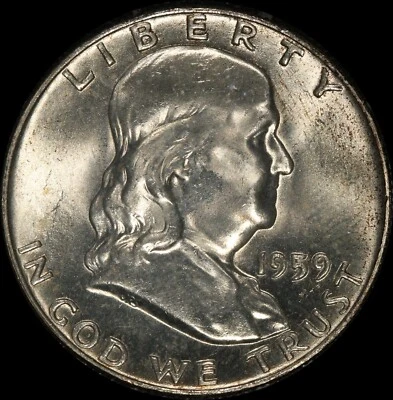 1959-D Franklin Silver Half Dollar BU Old Type Coin Benjamin Bell - Image 1 of 4