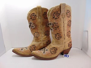 Corral Boots R2460 Antique Saddle Brown w/ Roses and Crosses Authentic Size 7.5 - Picture 1 of 12