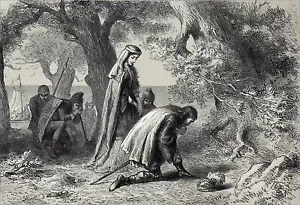 THORFIN y GUDRIDA a orillas de VIÑEBRA - Grabado del siglo XIX - Imagen 1 de 2