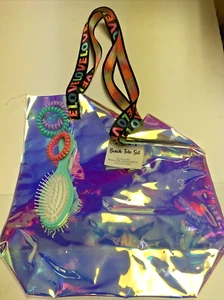 GIRLS 4PCS LOVE BEACH TOTE BAG WITH BRUSH & 3 FUN BRACELET BRAND 13" X 13 1/2" - Picture 1 of 2