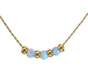 14k Yellow Gold Filled OPAL Bead Necklace Pendant WOMEN FASHION - Picture 1 of 11