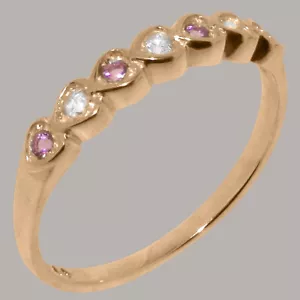 Solid 14k Rose Gold Cubic Zirconia & Natural Pink Tourmaline Eternity Ring - Picture 1 of 5