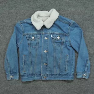 Vintage Levis Silver Tab Jacket Youth Small Blue Denim Sherpa Collar Denim Y2K - Picture 1 of 12