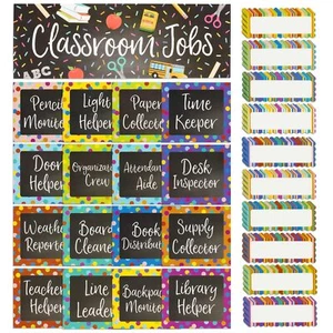 67 Pcs Classroom Jobs Chart Bulletin Board Sets with Name Tags for Chalkboard - Picture 1 of 8
