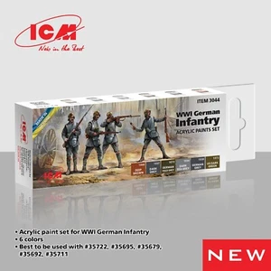 Juego de pintura acrílica ICM 3044 para kit modelo Primera Guerra Mundial infantería alemana gris, marrón, verde - Imagen 1 de 7