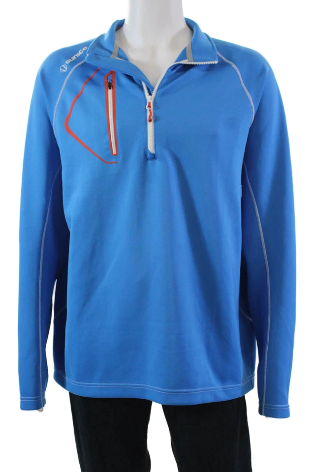 Camisa Sunice Para Hombres Manga Larga Cuarto Cremallera Cuello Simulado Azul Blanco Talla 2XL Foto 1 de 4