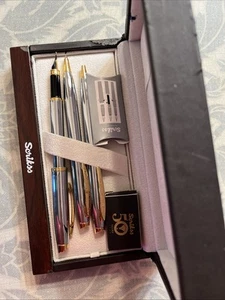 Vintage Scrikss schwarz Füllfederhalter + Kugelschreiber + Bleistift Präsentation Etui + Federn EUC - Bild 1 von 13