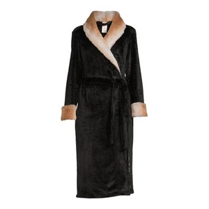 NWT NEW SECRET TREASURES 3X 24W BLACK MINK FUR NECK CUFFS POLY TIE 60" BUST ROBE - Picture 1 of 9