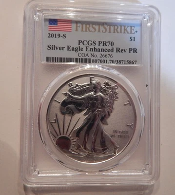 2019-S Enhanced Reverse Proof American Silver Eagle PCGS PR70 First Strike - Image 1 of 3