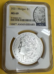 2021 Morgan Silver Dollar Philadelphia NGC MS69 100th Anniversary Label - Picture 1 of 2