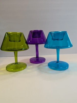 Juego de 3 candelabros y jarrón con luz de té de copa de vino azul púrpura verde Foto 1 de 4
