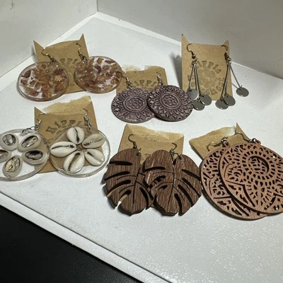 Серьги ручной работы из дерева, смолы и металла лот из 6 пар - Изображение 1 из 4