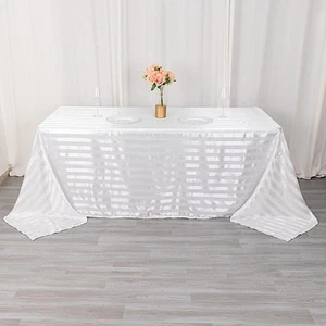90"x132" WHITE Stripes Satin Rectangular TABLECLOTH Table Linen Party Event - Picture 1 of 8