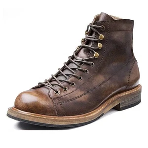 Leather Hand-Stitched Sole Leather Ankle Boots Lace Up Classic Dress Shoes - Picture 1 of 9