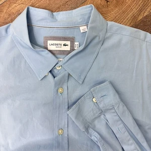 Lacoste Dress Shirt Men’s 46 US 2XL Blue Slim Fit Long Sleeve Button-Up Preppy - Picture 1 of 18