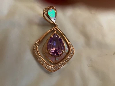 Rose gold over sterling silver amethyst CZ opal pendant - Image 1 of 4
