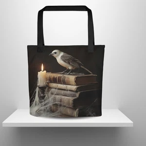 Bolso de Mano Gótico Pájaro y Libros Dark Academia De Colección Luz de Velas Biblioteca Arte - Imagen 1 de 8