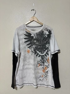 Vintage Y2K MMA Elite White Gray Grunge Thermal Long Sleeve T-Shirt Men's 2XL - Picture 1 of 5