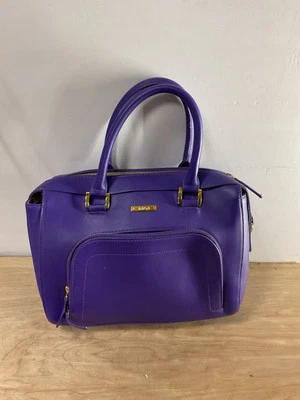 Iman Purple Double Handle Satchel Purse Gold Colored Hardware - Image 1 of 4