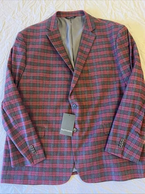 Paul Fredrick Sport Coat Blazer Men's Plaid Burgundy Red Gray Classic Sz 52R - Image 1 of 4
