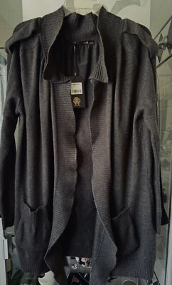 Cardigã Roberto Cavalli aberto frontal babado suéter mistura de lã tamanho 44 EUA 8 novo com etiquetas - Imagem 1 de 4