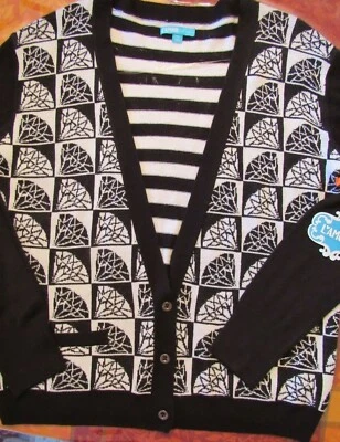 Cárdigan Suéter L'amour Nanette Lepore Mujer Negro Blanco Diamante Rayas XL NUEVO CON ETIQUETAS Foto 1 de 4