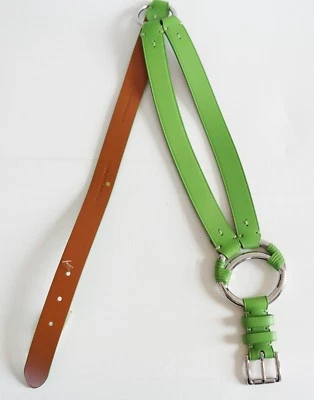 RALPH LAUREN Vachetta Cuero Media Luna Junta Tórica Ecuestre TRI-CORREA Cinturón Cintura M Foto 1 de 4