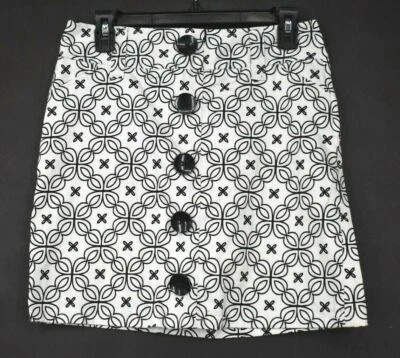 Saia reta Cato feminina preta branca botão frente traseira zíper elástico ajuste 14 - Imagem 1 de 4