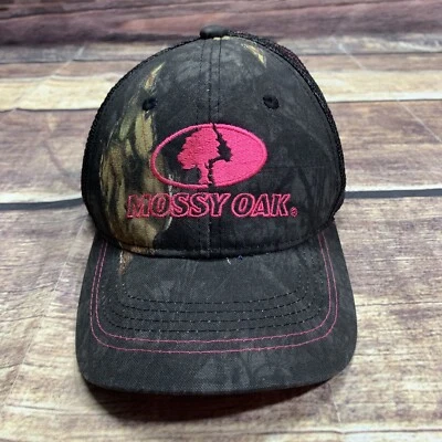 Mossy Oak Brand Camo Hat Cap Womens Pink Writing Mesh Back Adjustable Hook Loop - Image 1 of 4