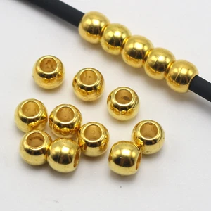 200 Gold Tone Metallic Acrylic Round Pony Beads 8X6mm Big Hole Spacer - Picture 1 of 9