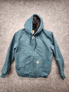Vintage Kids Youth  Carhartt Hooded Zip Up Jacket Liner Datk Teal Green 8 10 Med - Picture 1 of 8