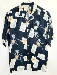 Jamaica Jaxx 100% Silk Hawaiian Shirt Mens Large  Button Up Black Floral - Picture 1 of 5