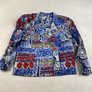 Vtg 90s Fenn Wright Mason Blazer Top 6 Watercolor Artsy Abstract Cotton Blue S - Picture 1 of 11