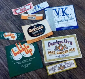 Vintage Soda Paper Label Set Salinas Ca. 1930’s Bubble Up - Picture 1 of 5