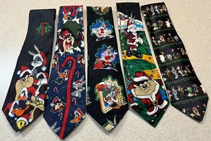 Lot of 5 VINTAGE LOONEY TUNES CHRISTMAS THEMED MEN’S TIE NECKTIES - Picture 1 of 9