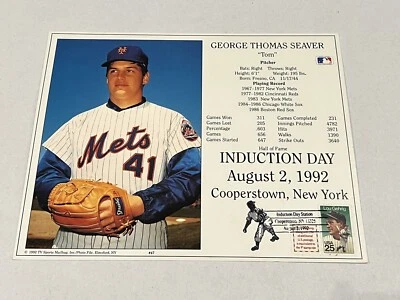 Cartão de indução Tom Seaver Mets 1992 HOF retrato selo Gehrig cancelamento - Imagem 1 de 2