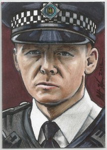 NICHOLAS ANGEL/SIMON PEGG PSC Sketch Card by SCOTT HOUSEMAN Hot Fuzz