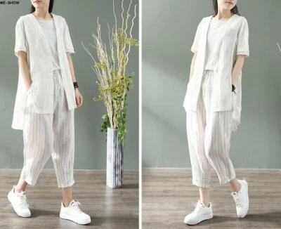 Mujeres Informal Algodón Lino Chaleco Chaleco Sin Mangas Chaquetas Abrigos Cómodo Regalo Foto 1 de 4